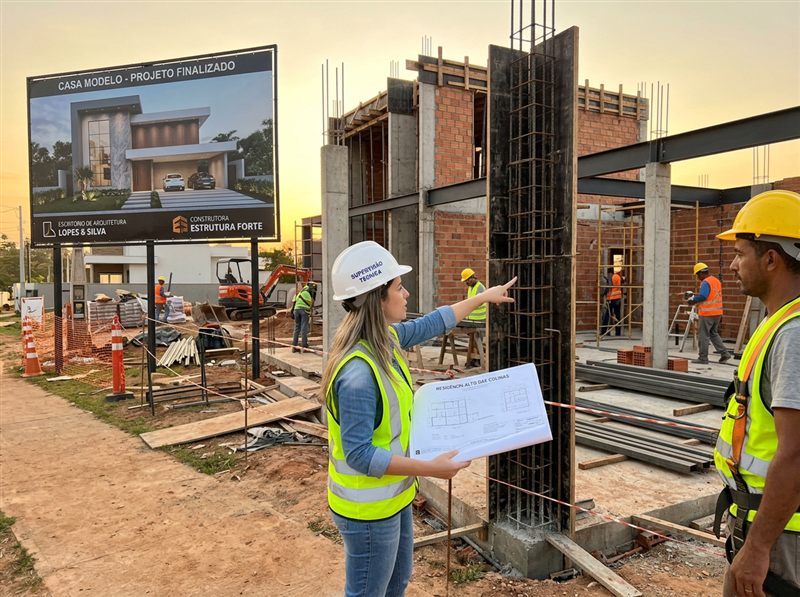 Engenheira da ConcArt acompanhando execução de obra no canteiro